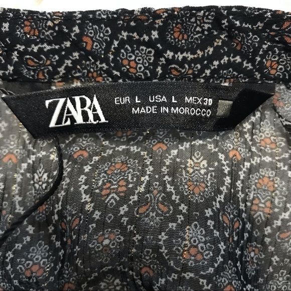 New! ZARA Metallic Thread Ruffles Smock Cropped Printed Blouse Top - Picture 13 of 16